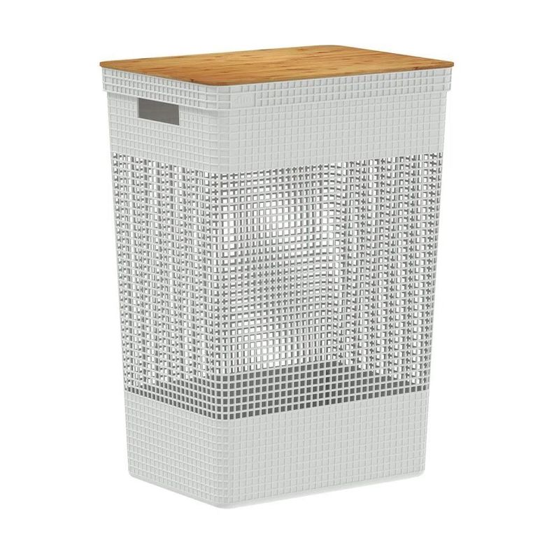 Cesta de Ropa Grid Con Tapa De Bambu 49 L Blanco Oceano