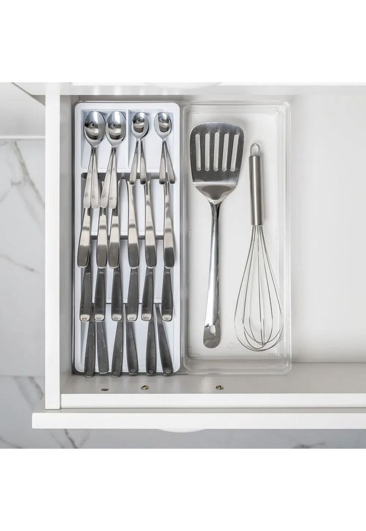  Organizador de Utensilios y Cubiertos Clear Blanco-1