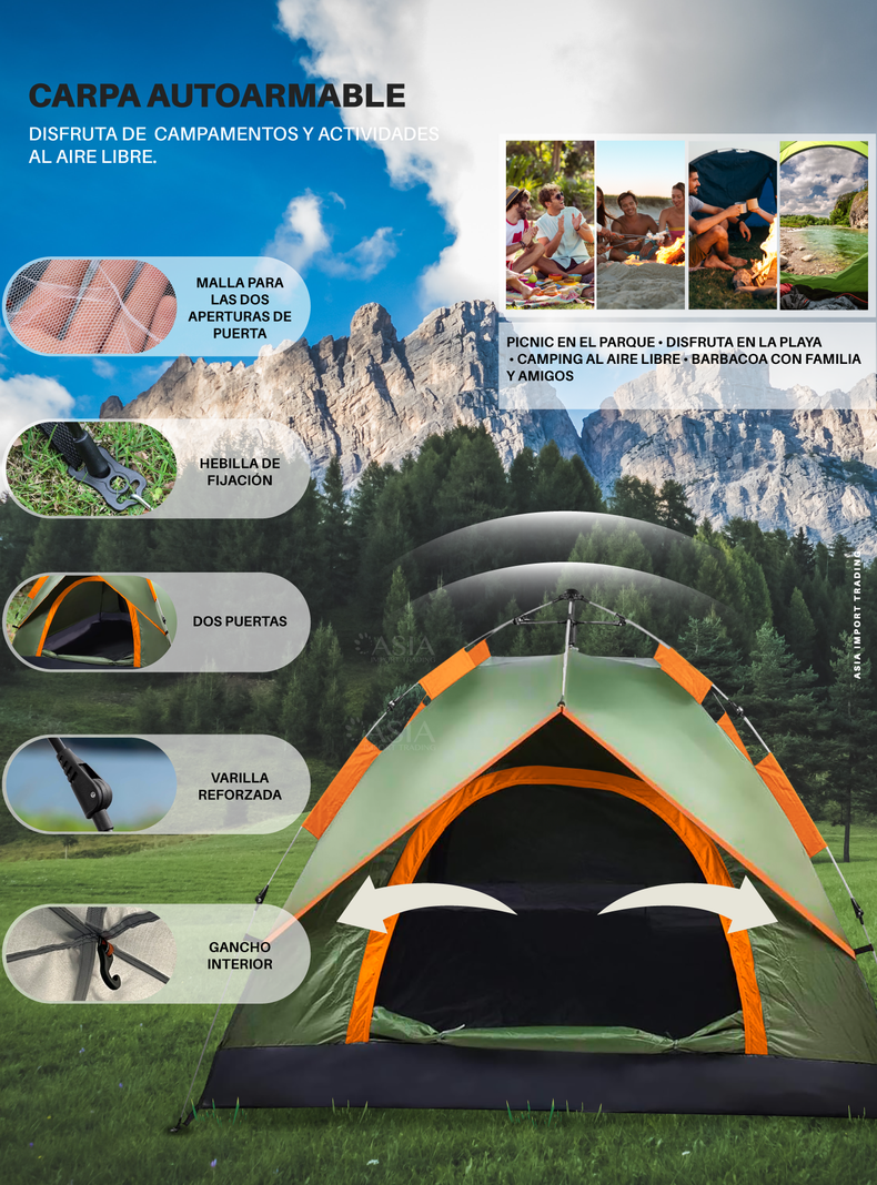 Carpa Autoarmable con doble puerta color verde-1