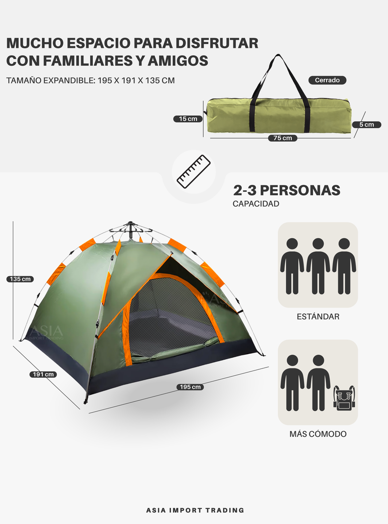 Carpa Autoarmable con doble puerta color verde-3