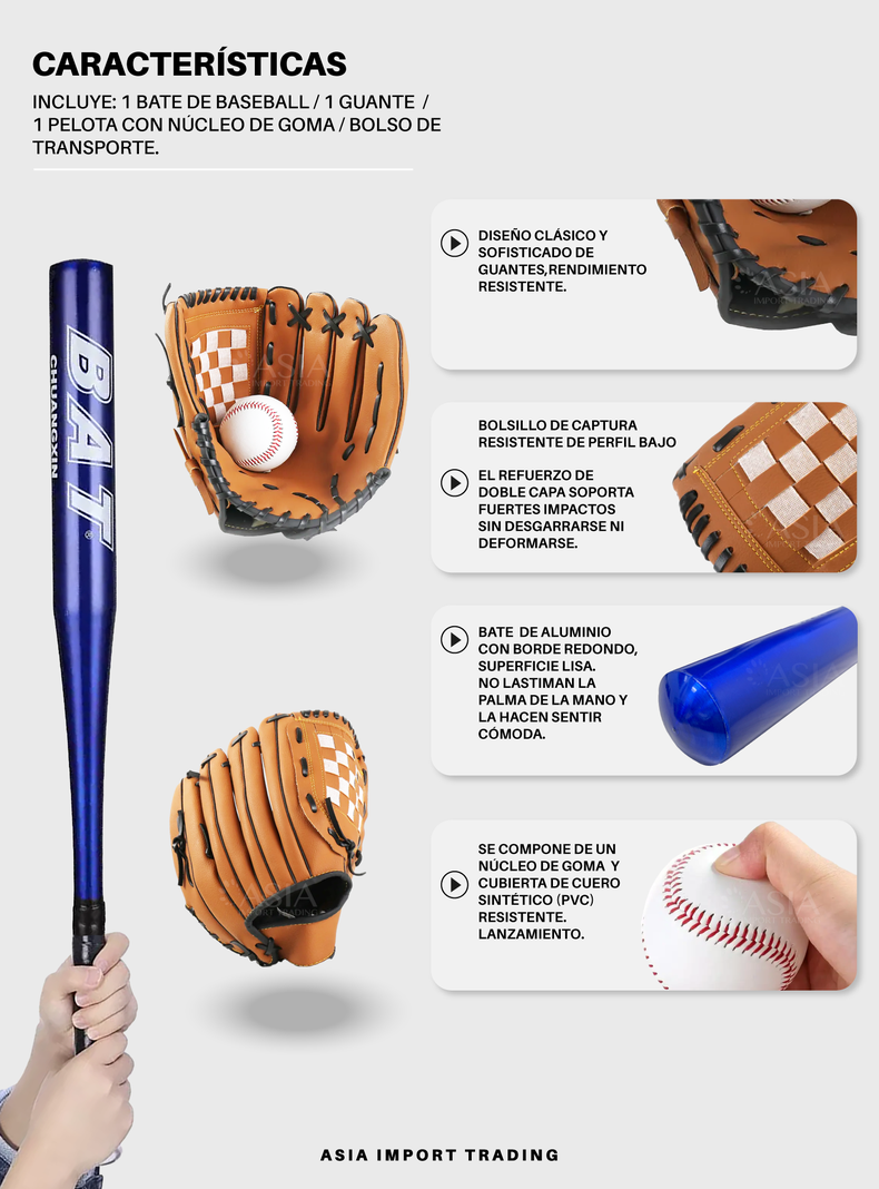Set Baseball Bate Aluminio Azul-2