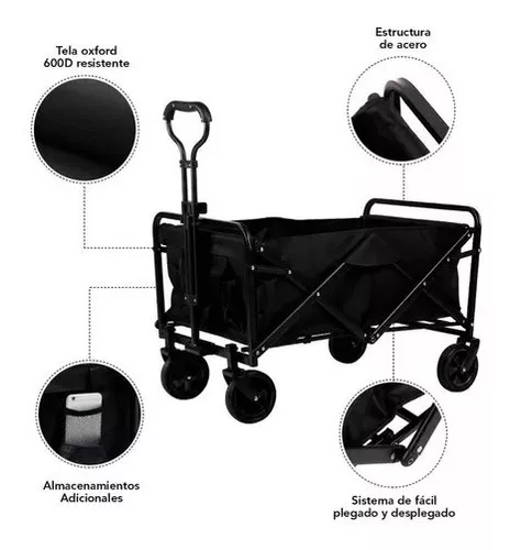 Carrito Para Compras Plegable Ideal Para El Camping Pro Max Color Negro-3