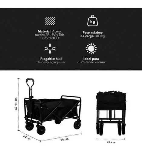 Carrito Para Compras Plegable Ideal Para El Camping Pro Max Color Negro-5