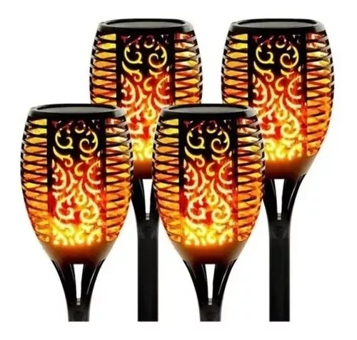Pack X4 Lampara Led Luces Solares Antorchas Estaca-0