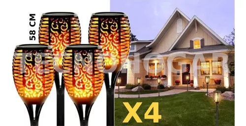 Pack X4 Lampara Led Luces Solares Antorchas Estaca-1
