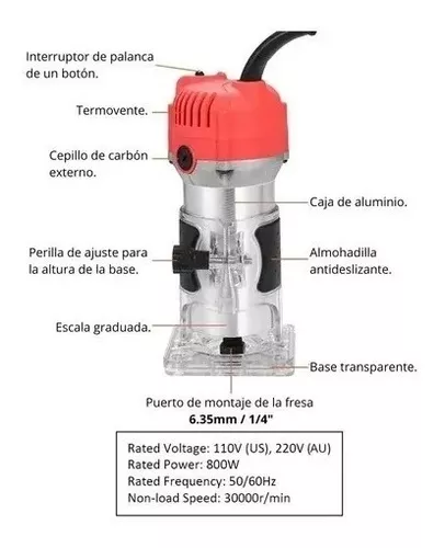 Fresadora Tupi 3000rpm Tallador De Madera Router 1/4-4