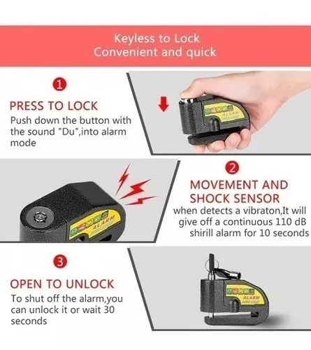 Candado Alarma Moto Bicicleta Scooter Reforzado Antirobo-1