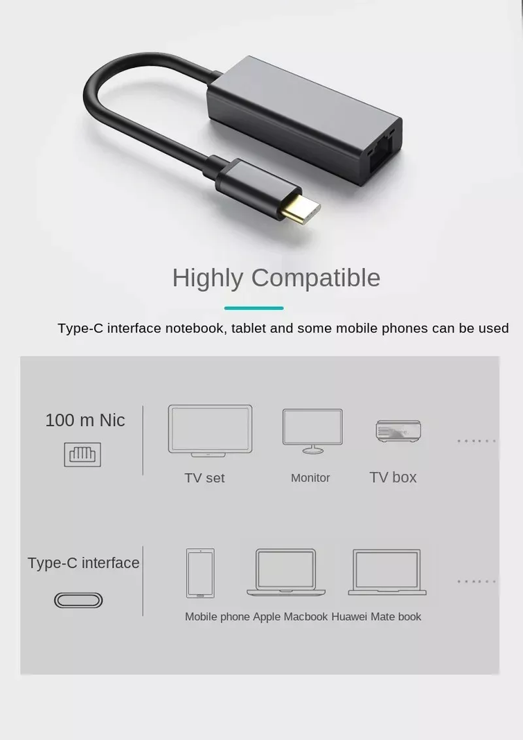 Adaptador Rj45 Para Red Ethernet Lan Usb C 3.1 A 1000mbps-1