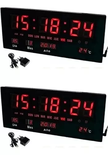 Pack X2 Reloj Led Digital Empresa Temperatura Modelo Grande-0