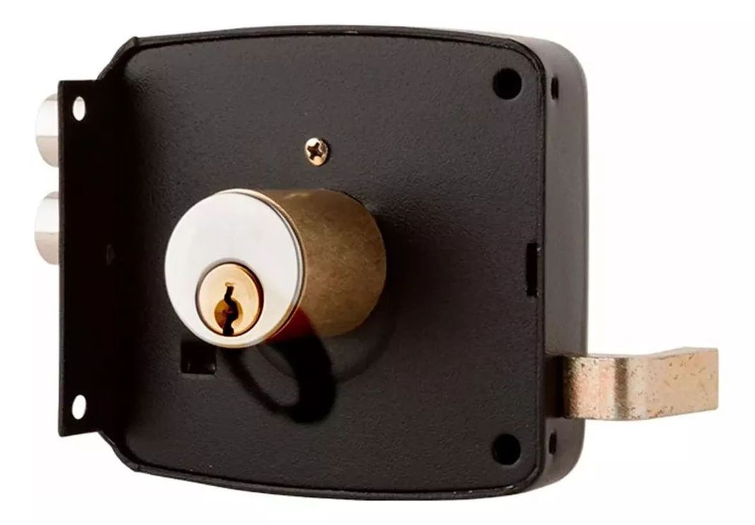 Chapa Cerradura Doble Cerrojo Con Cilindro Para Sobreponer Color Negro-3