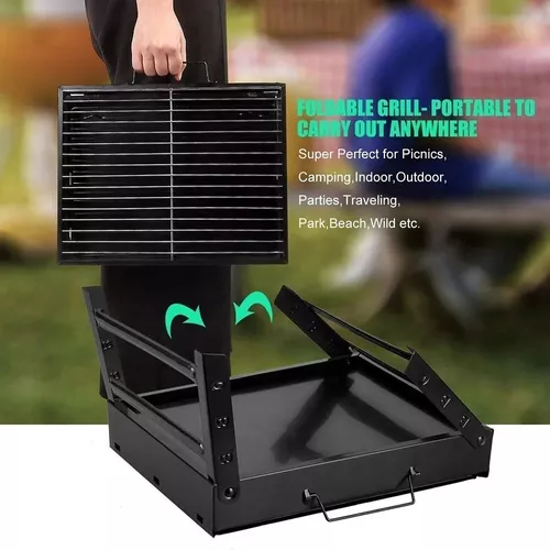 Parrilla Barbacoa Asado Plegable De Carbón Negra-3
