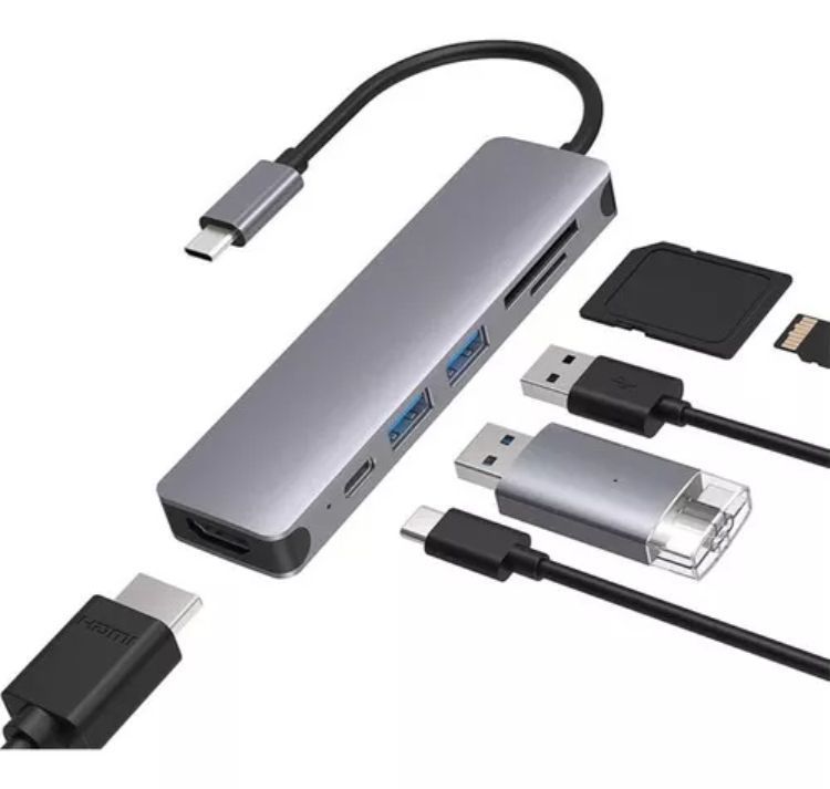 Hub Adaptador Tipo C Compatible Con Apple, Windows, Android-0