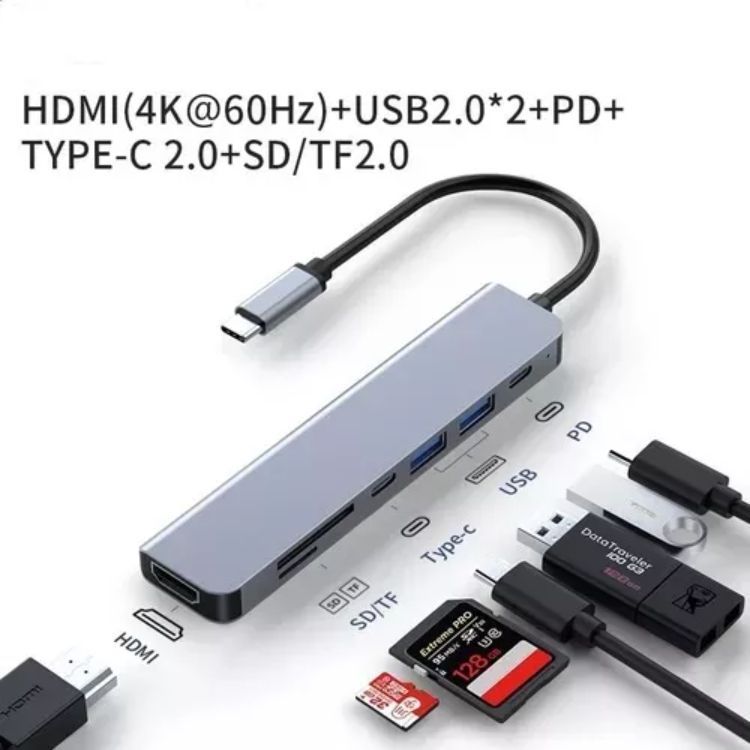 Hub Adaptador Tipo C Compatible Con Apple, Windows, Android-1