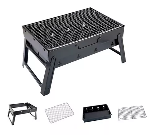 Parrillera Asados Grill Bbq Portatil Plegable Terraza Balcon Color Negro-0