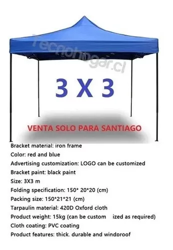 Toldo Metálico Inoxidable 3x3 Plegable Lona, Resiste Lluvia-3