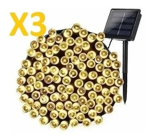 Luces Guirnalda X3 Solar 100 Led Cálidas Cálido 10 Metros-0
