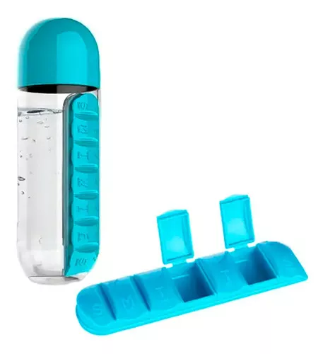 Botella Con Pastillero Integrado: Hidratación Y Salud Juntas Color Azul-4