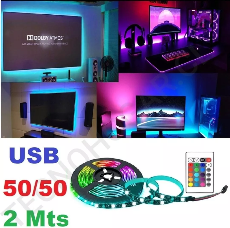 Cinta Tira Led Para Tv, Pc, Habitación Usb 5050 Rbg 2mts Nuevas-3