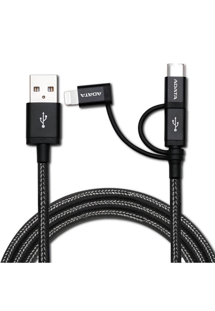 Cable USB ADATA (3en1) USB-C + Micro USB + Lightning MFI 1M Negro