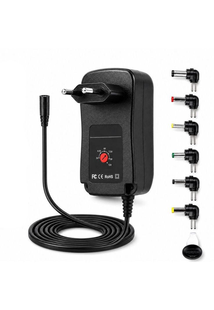 Transformador 12V Regulables 1.2A / 15W + 6 Plug Universales Blanco