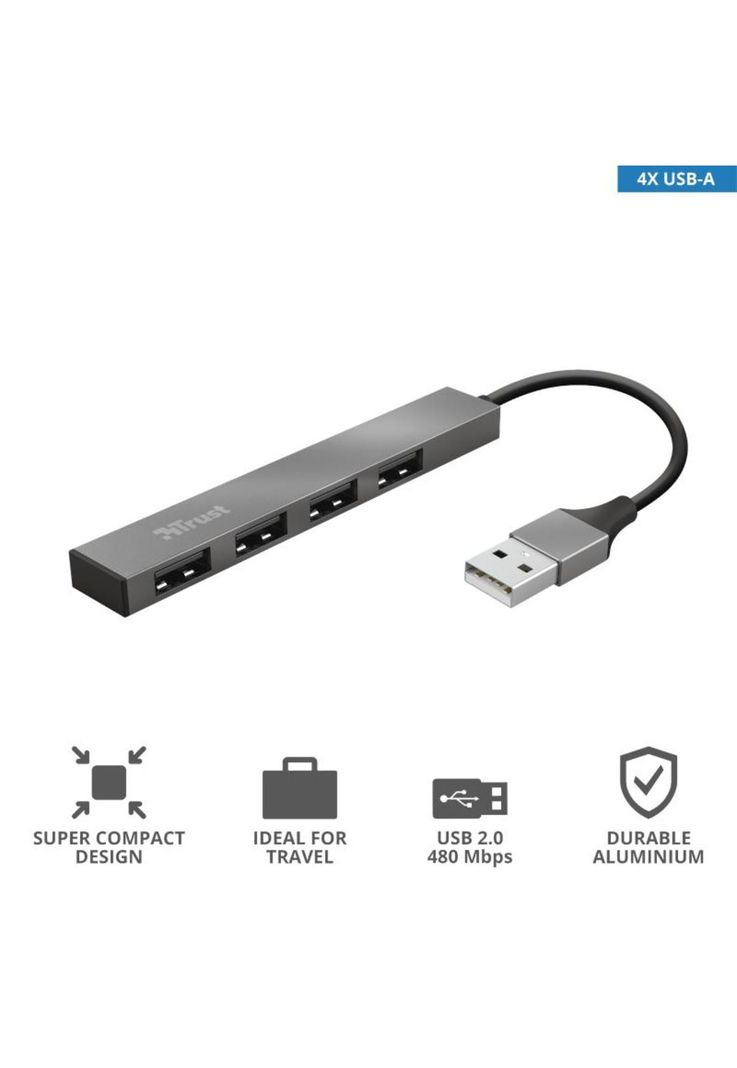 Hub Usb Trust Halyx 4 Puertos Usb 2.0 Flat Aluminium High Speed-3