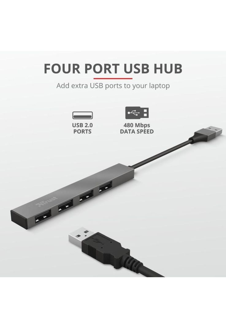 Hub Usb Trust Halyx 4 Puertos Usb 2.0 Flat Aluminium High Speed-4