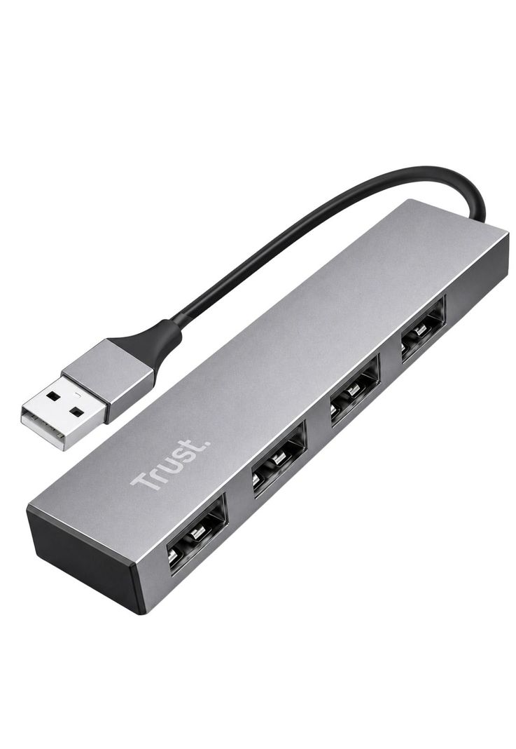 Hub Usb Trust Halyx 4 Puertos Usb 2.0 Flat Aluminium High Speed Negro