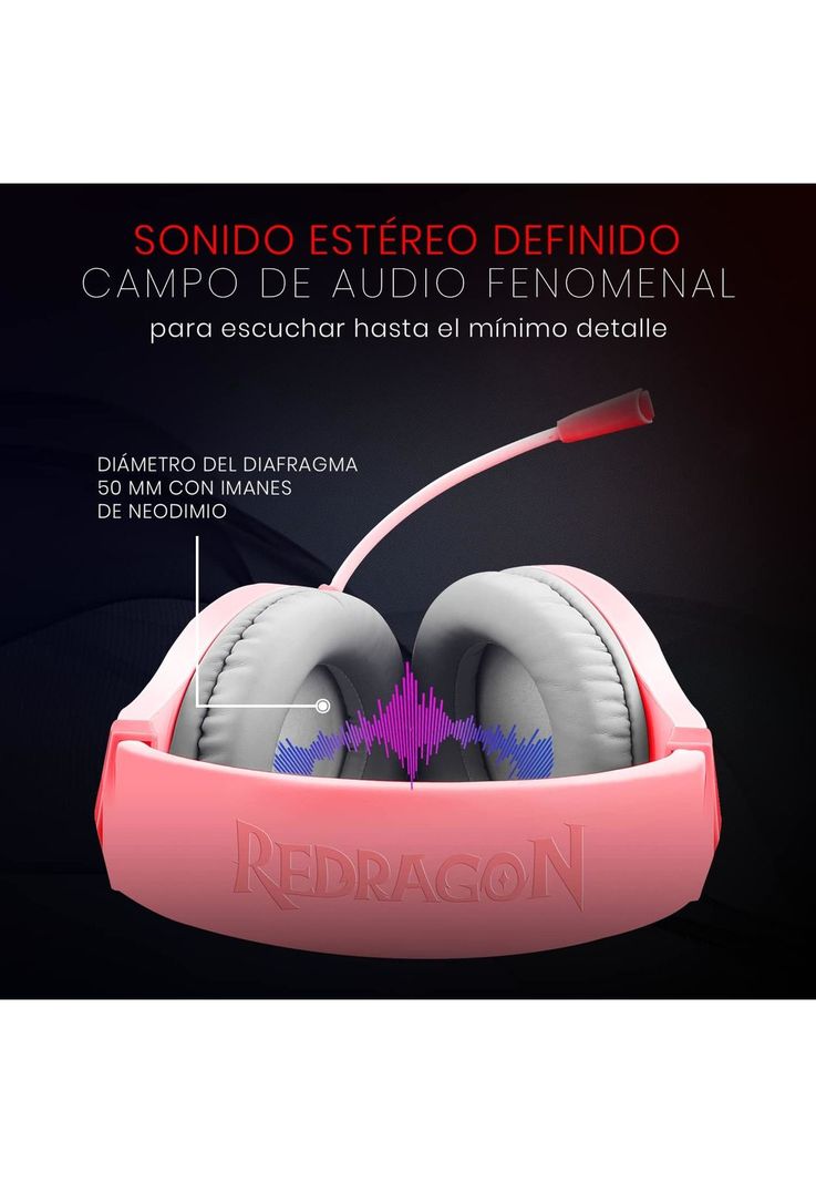 Audífonos Gamer Rosados Multiplataforma Redragon Hylas H260P-6