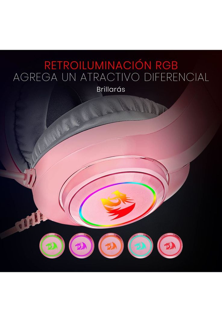 Audífonos Gamer Rosados Multiplataforma Redragon Hylas H260P-8