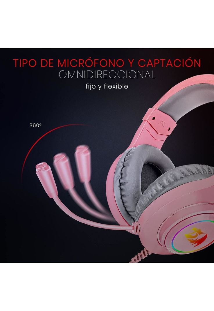 Audífonos Gamer Rosados Multiplataforma Redragon Hylas H260P-9