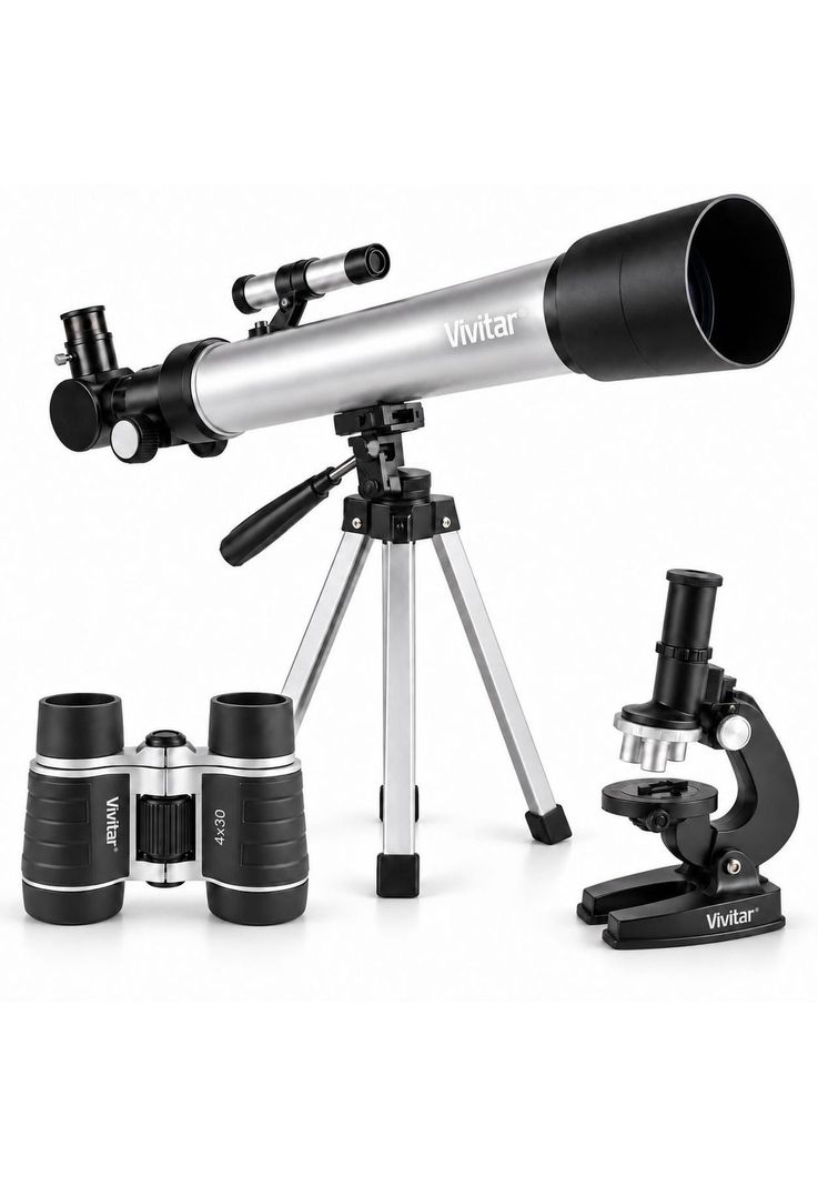 Pack Telescopio Microscopio y Binoculares Vivitar Negro