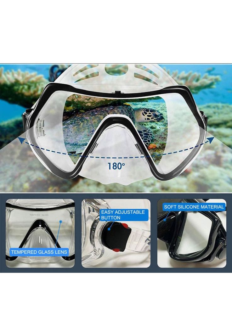Mascara de Buceo Anti Fugas de Vidrio Templado con Snorkel-7