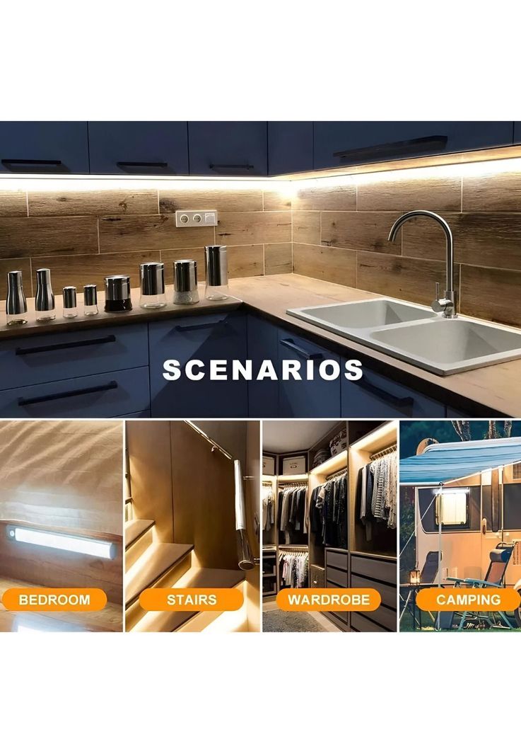 Barra LED Closet y Cocina + Sensor PIR Recargable USB-C D05-6