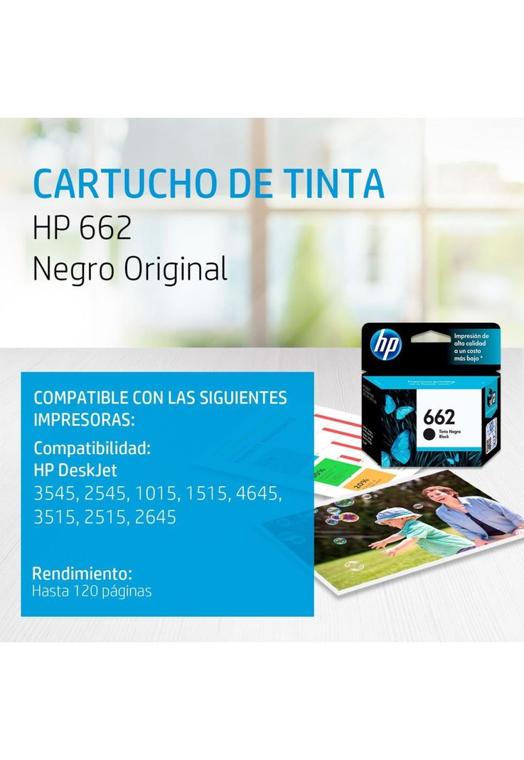 Tinta HP 662 Negra Cartridge Original CZ103AL Black 2ML-2