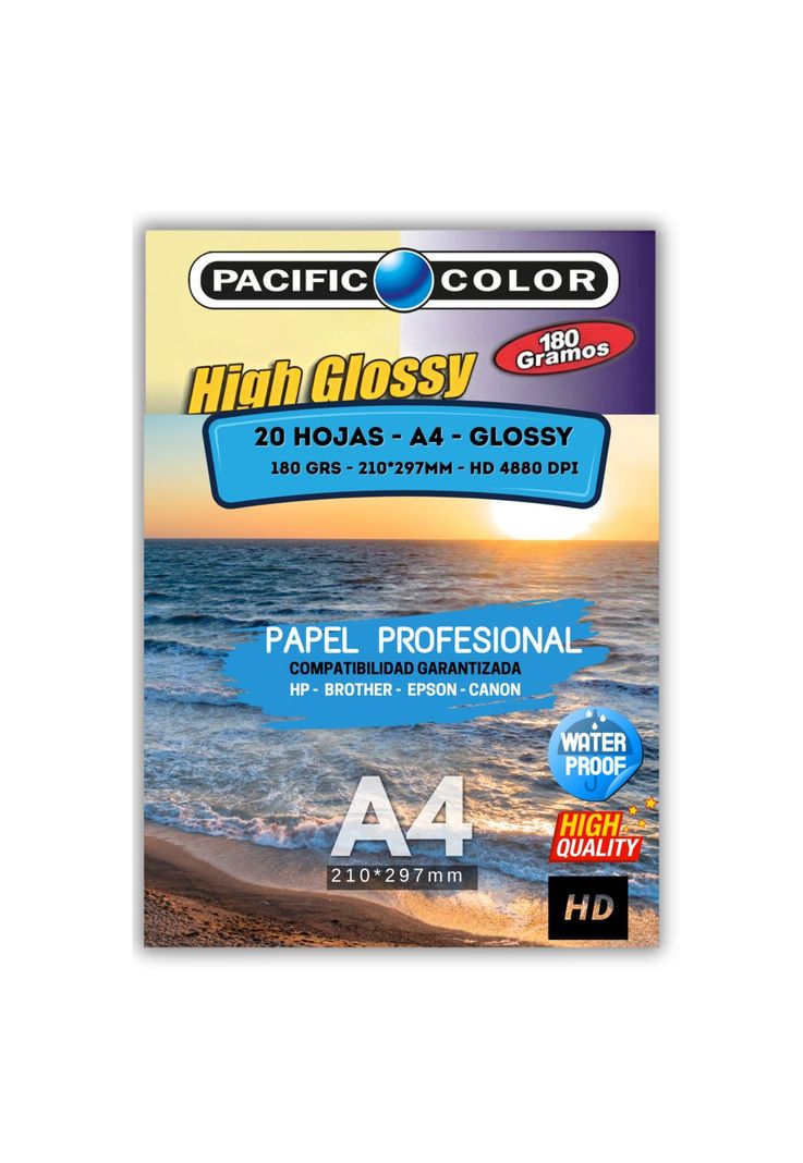 Papel Fotografico Glossy Premium Quality 180g Pack 20 Hojas Blanco