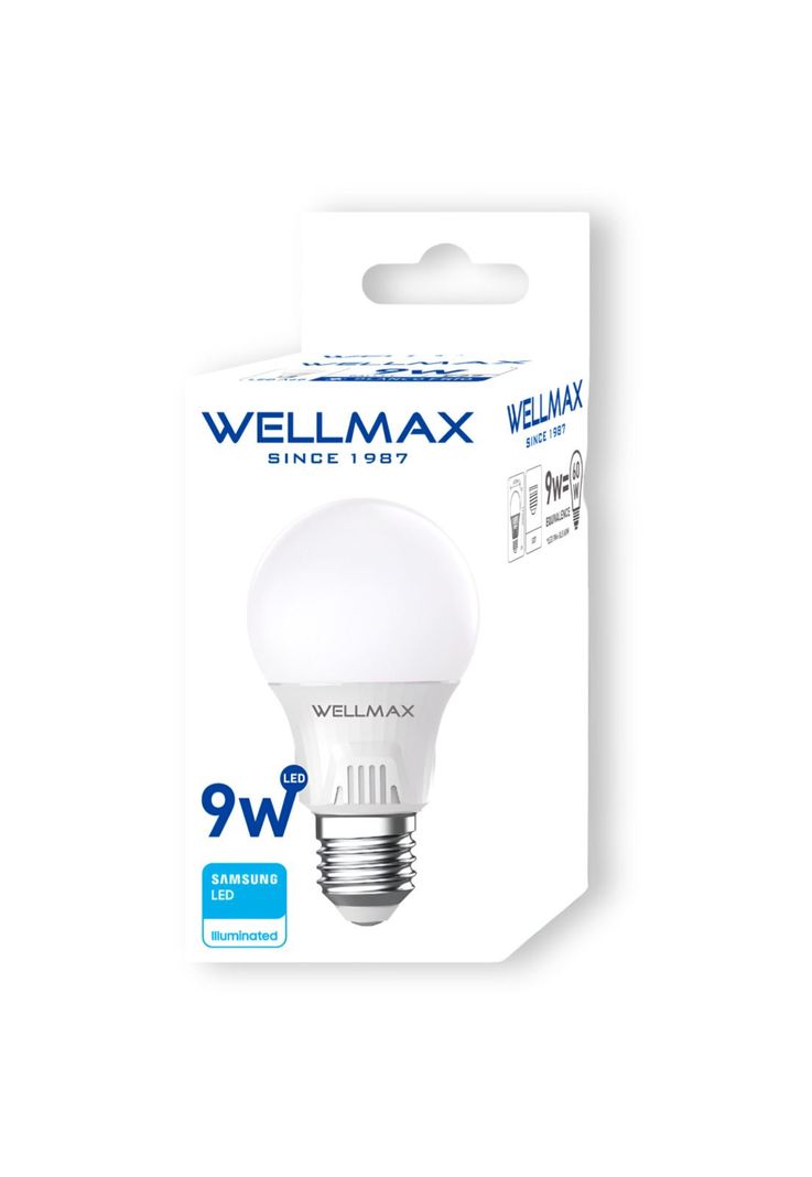 Ampolleta LED Wellmax E-27 9W Luz Fria 810Lm LED Samsung Blanco