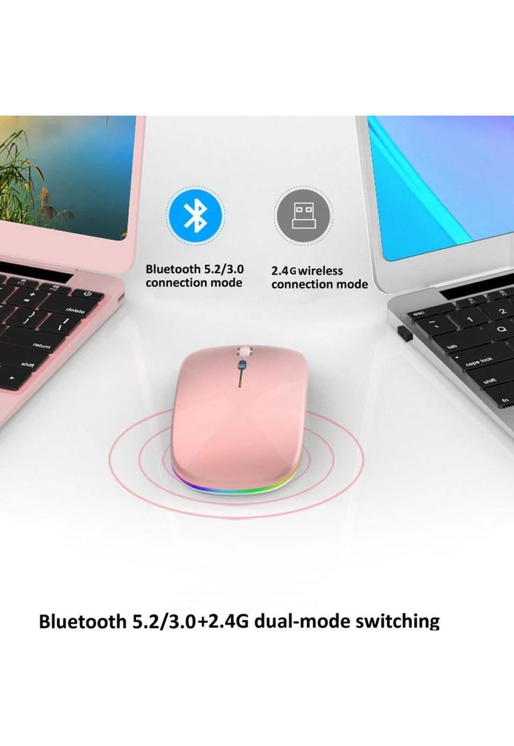 Mouse Dual Inalámbrico Rosado Recargable Bluetooth + USB 2G-2