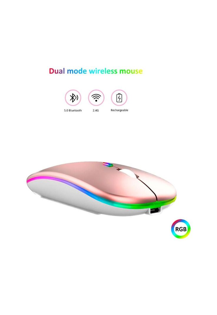 Mouse Dual Inalámbrico Rosado Recargable Bluetooth + USB 2G-7