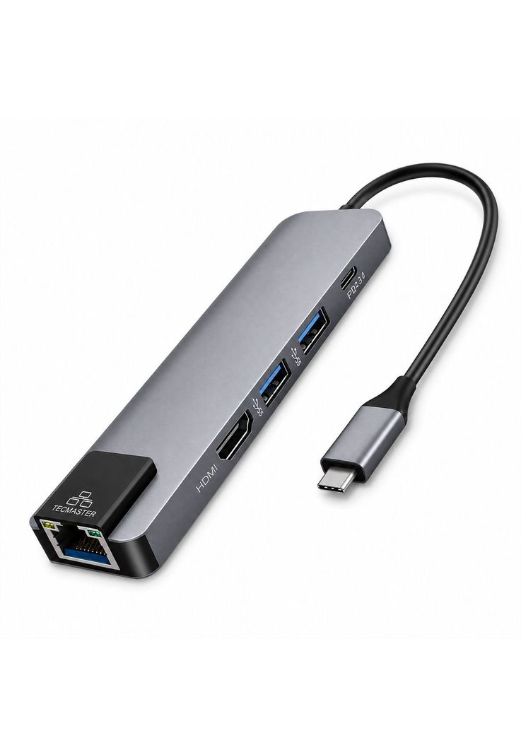 Docking Station Type-C 100W + HDMI 4K+ Ethernet+ Hub USB 3.0 Gris