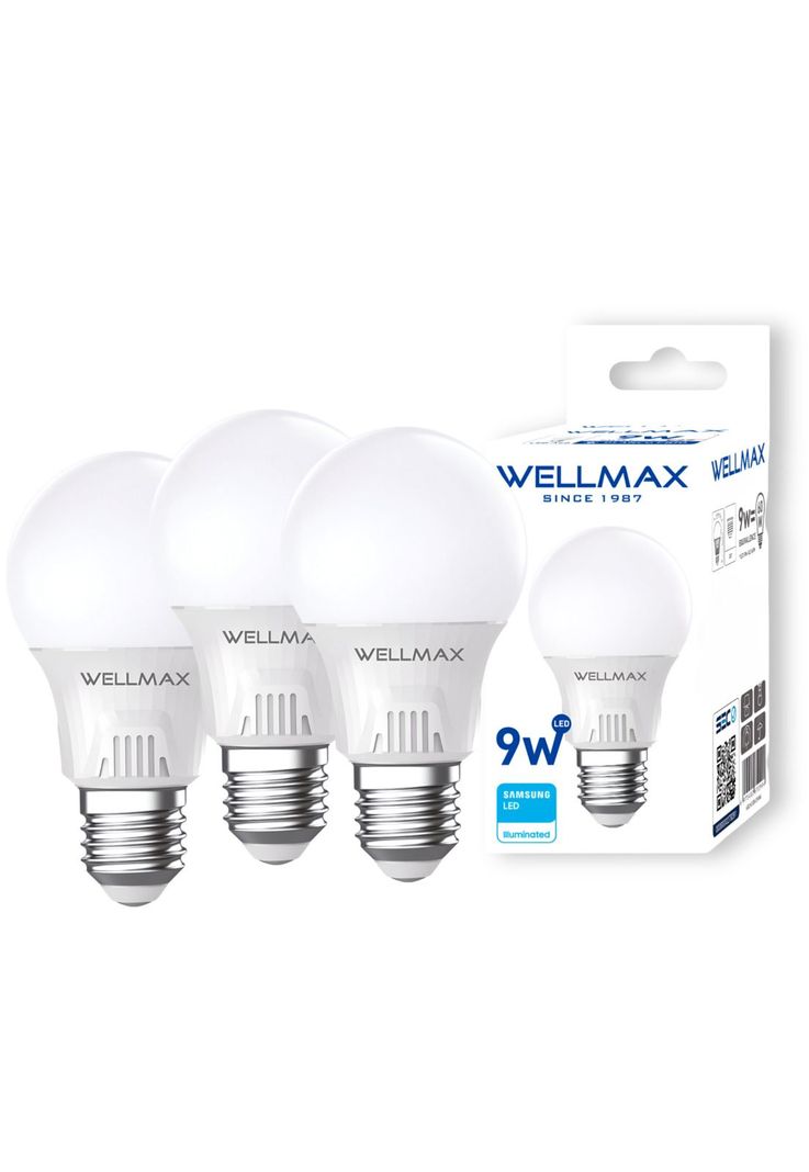 Pack de 3 Ampolletas Wellmax E-27 9W Luz Fria Led Samsung-0