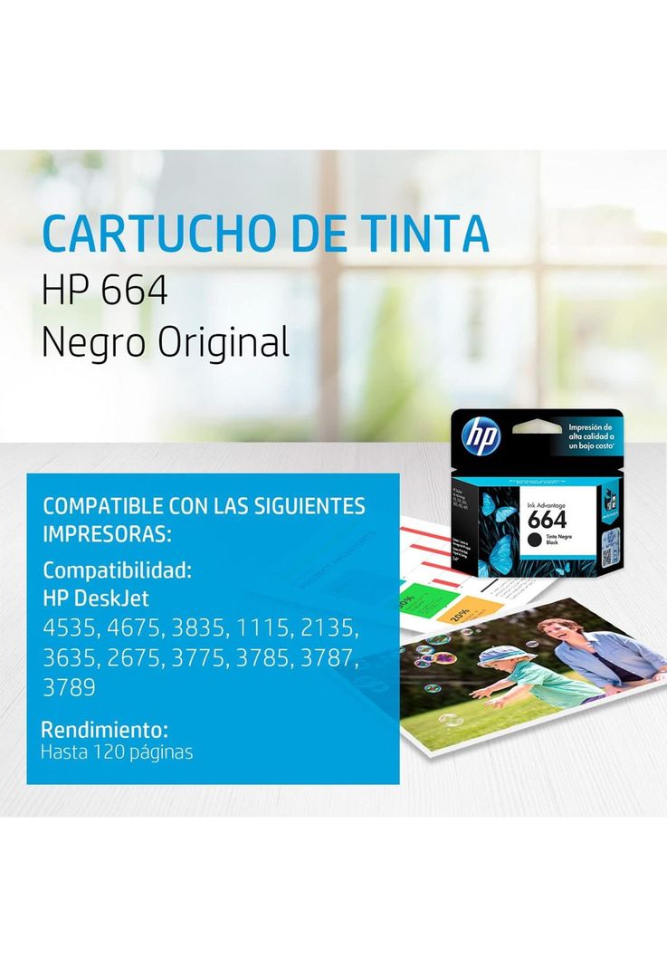 Tinta HP 664 Negra Cartridge Original F6V29AL Black 2ML-2