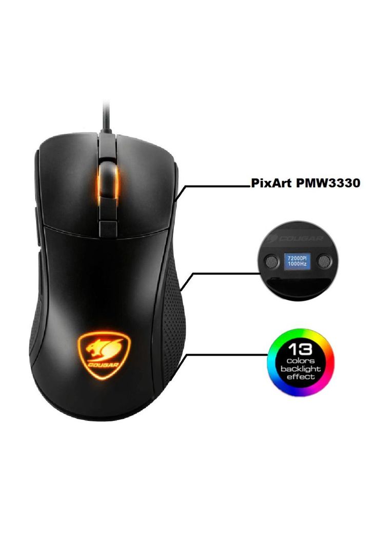 Mouse Gamer Cougar Surpassion + LCD Regulador DPI y HZ-5