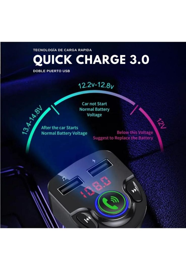 Transmisor FM para Auto BT + Manos Libres + Cargador 3A/ MP3-5