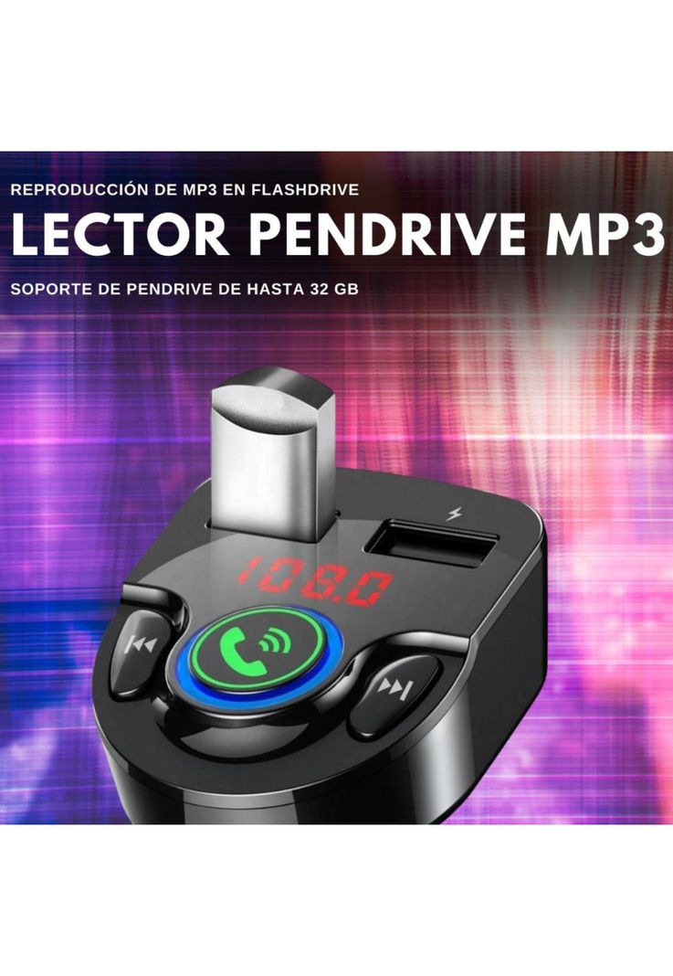 Transmisor FM para Auto BT + Manos Libres + Cargador 3A/ MP3-7