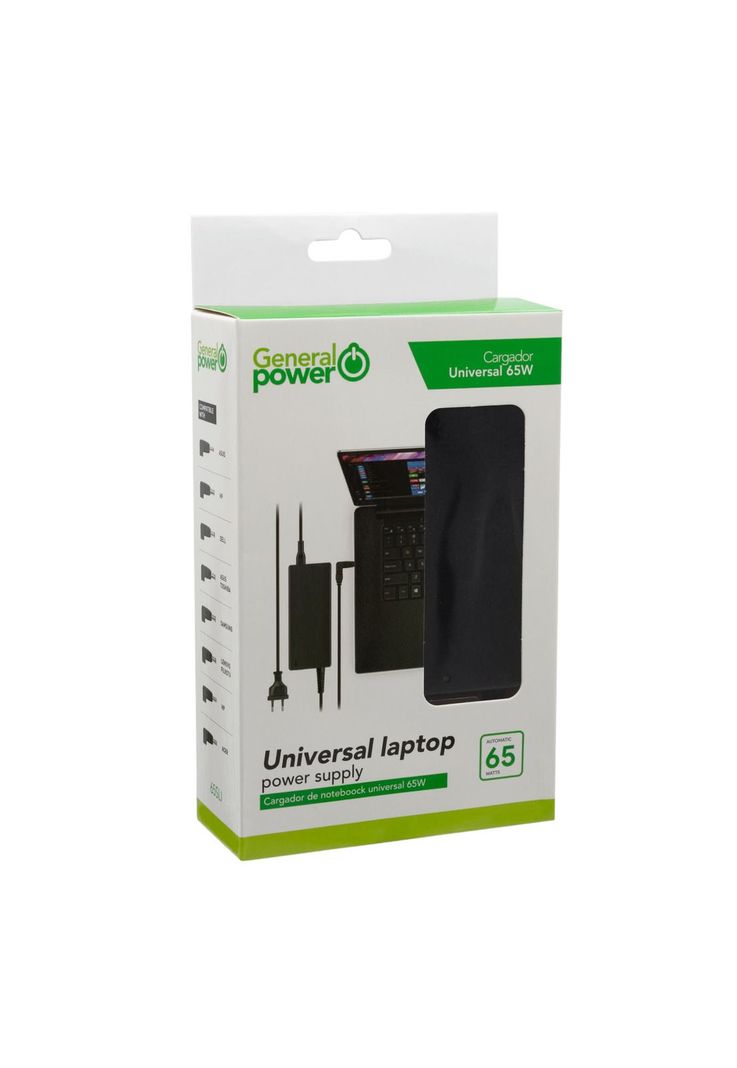 Cargador Universal Notebook Multimarcas Auto Regulable 65W Negro