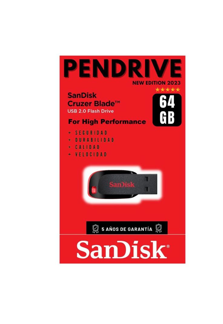 Pendrive Sandisk 64 GB Cruzer Blade USB 2.0 Flash Drive Z50-6