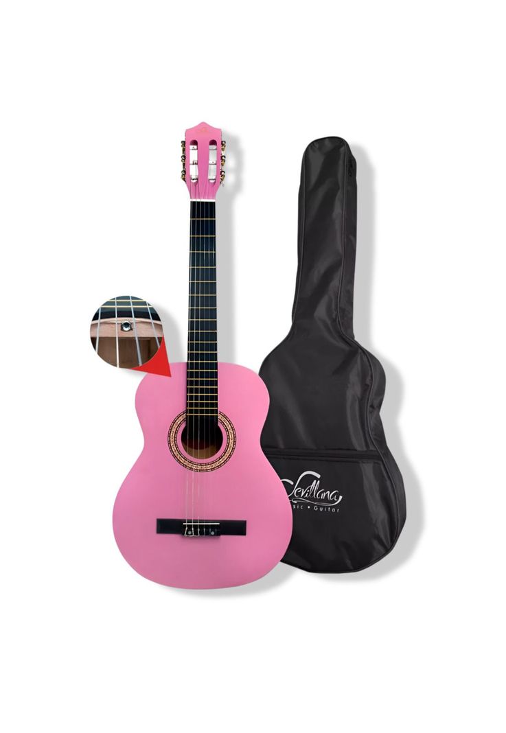 Guitarra Clásica Sevillana Rosada 30” Con Alma + Funda 8457-2
