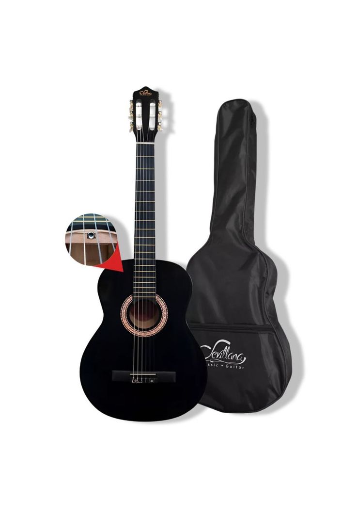 Guitarra Clásica Sevillana 30” para Niños Negro + Funda 8454-2