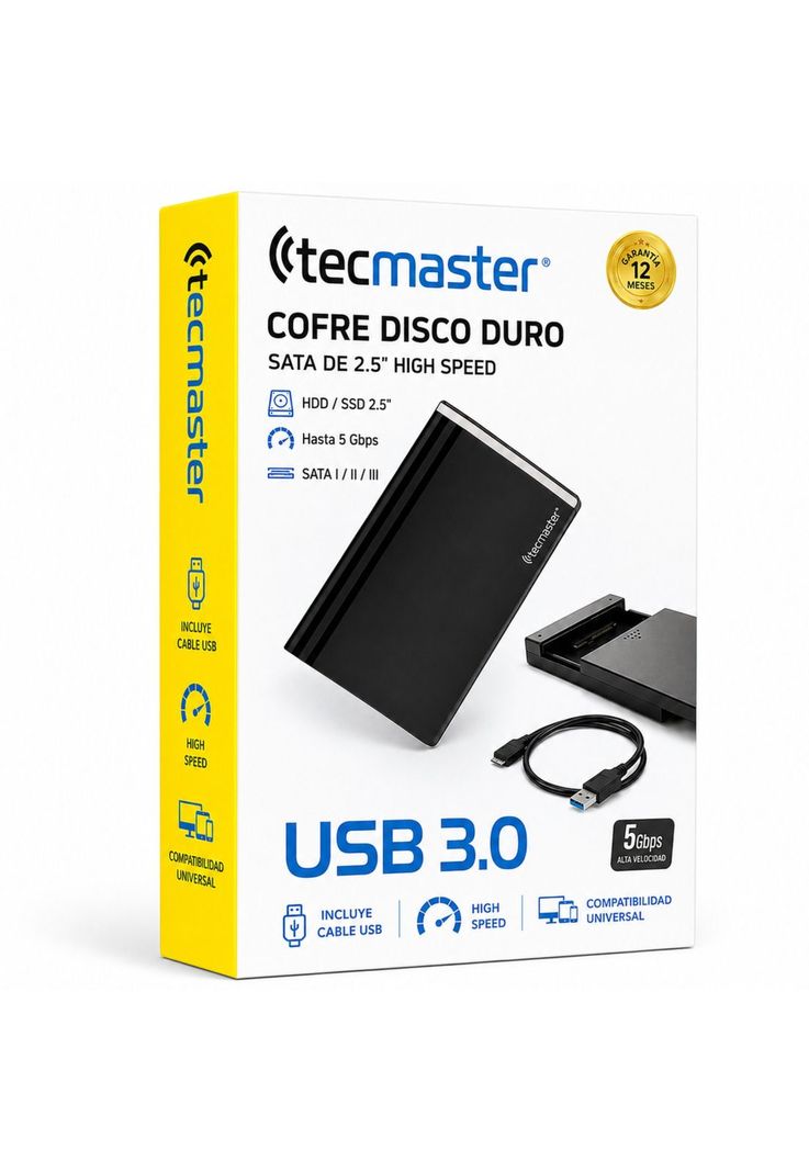 Cofre para Discos Duros y SSD de 2.5 USB 3.0 High Speed Negro