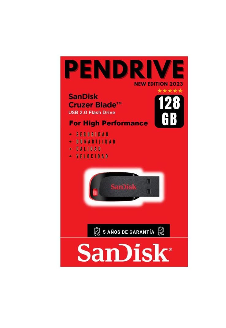 Pendrive Sandisk 128 GB Cruzer Blade USB 2.0 Flash Drive Z50-6